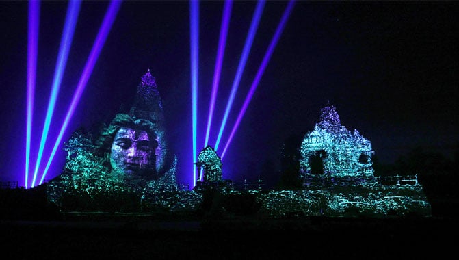 The new light and sound show has been extensively modernized with the integration of 3D projection mapping and laser lighting, enhancing the temples' beauty at night.