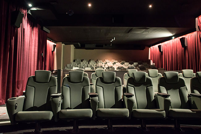 A small, empty movie theatre.